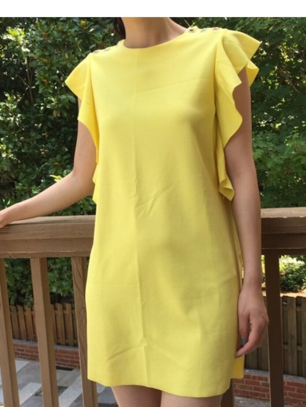 Zara Bright Yellow Ruffle Sleeve Shift Dress